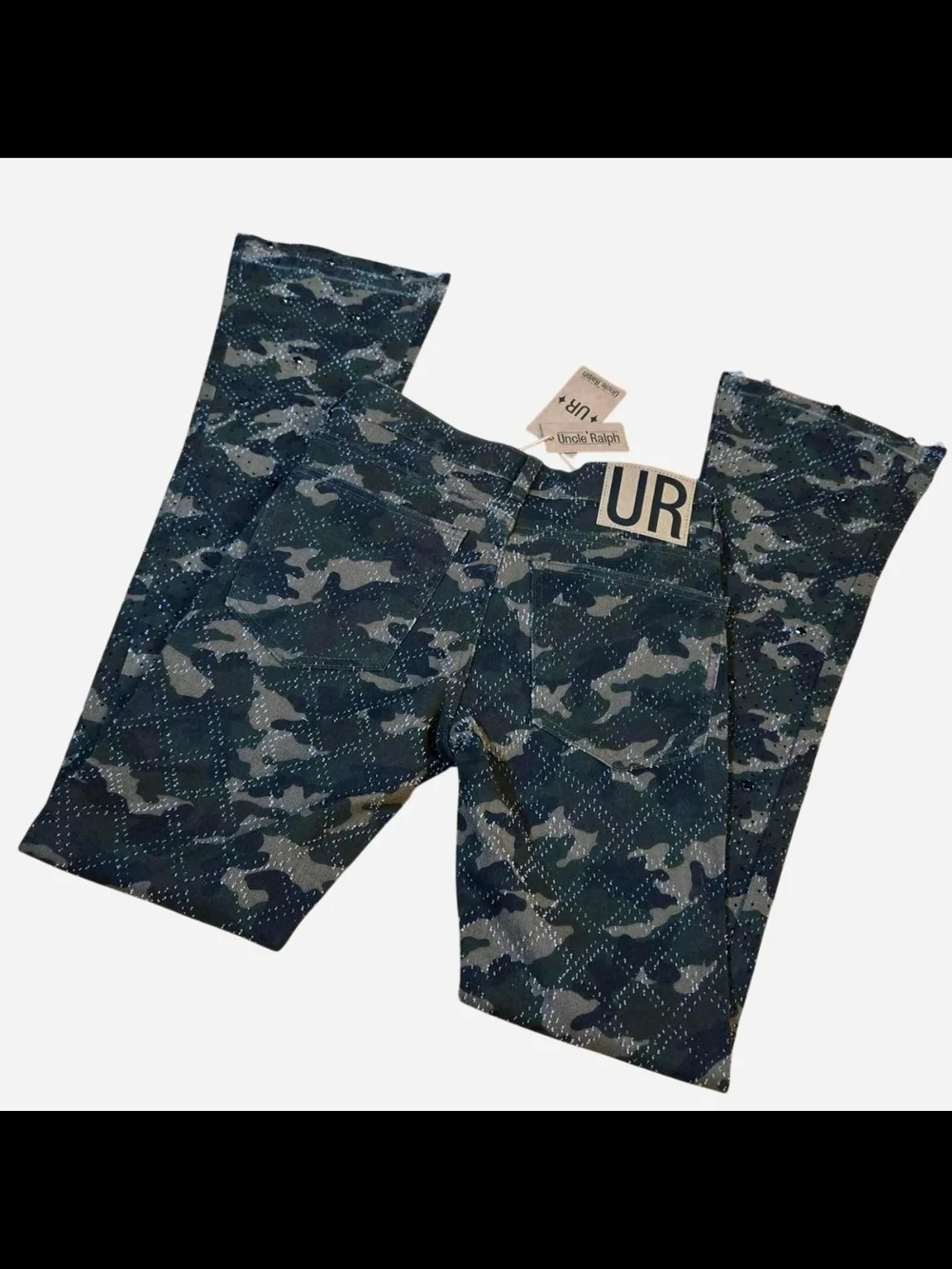 Embellish Rhinestone Camo Straight Flare Jeans - Green Camo - Picture 8 of 8
